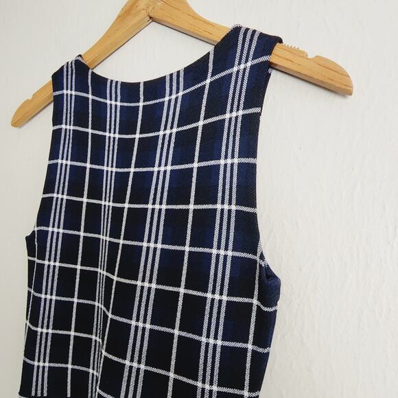 Theory Kalora Peplum Top Knit Plaid Sleeveless Blue Black P/00 Office Wear - Picture 8 of 10